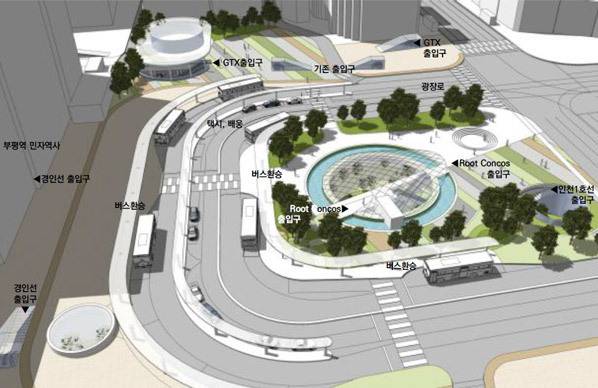 수도권광역급행철도(GTX-B)와 연계되는 부평역 복합환승센터 조감도.<부평구청 제공>