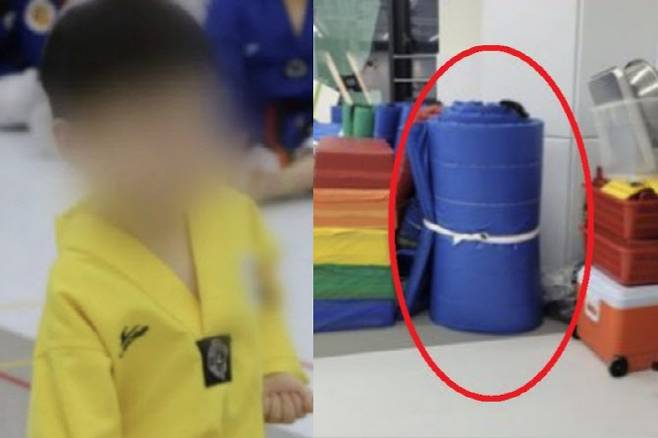 지난해 7월 경기 양주시의 한 태권도장에서 관장 A씨가 5세 아동 최도하 군을 거꾸로 매트 안에 넣어 사망케 해 공분이 일었다. (사진=KBS 뉴스 캡처, 뉴시스)