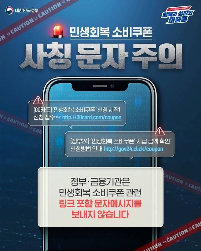 민생회복 소비쿠폰 사칭 문자 주의 당부
