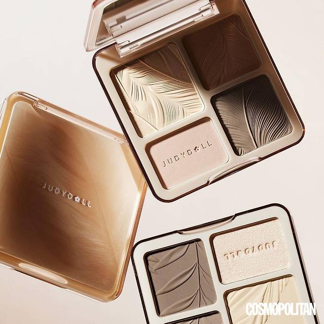 기사에서 언급한 주디돌의 시그니처 아이템 ‘하이라이터 & 컨투어 팔레트’와 ‘립 글로스’, ‘아이라이너’.