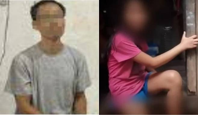 필리핀 경찰이 체포한 정모씨(왼쪽)와 피해자 A양. [필리핀 아동 성착취 방지 국가조정센터·유튜브 갈무리]