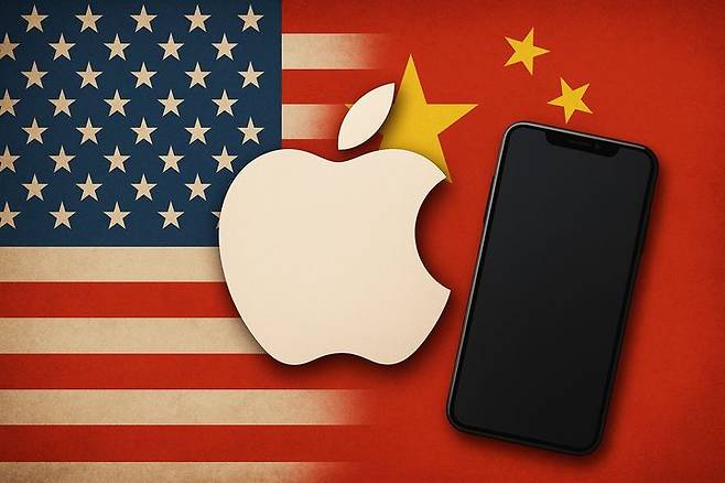 30일 글로벌 시장조사업체 카날리스에 따르면 애플은 2025년 2분기 중국 스마트폰 시장에서 점유율 15%로 5위에 그쳤다. 반면 같은 시기 미국 시장에서는 중국 생산 스마트폰의 점유율이 전년 동기 61%에서 25%로 줄었다. (사진=챗GPT) *재판매 및 DB 금지