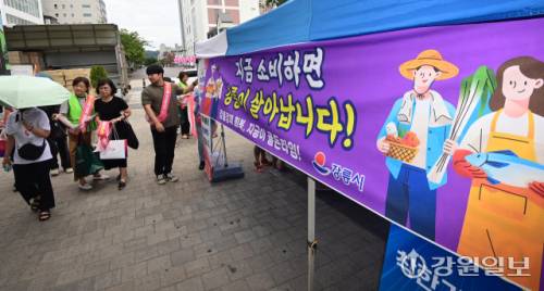 민생회복 소비쿠폰 소비촉진 주간을 맞아 지난 31일 강릉시 월화거리에서 강원특별자치도와 강릉시 관계자 등이 소비쿠폰 조기 사용을 독려하는 캠페인을 진행했다. 강릉시 민생회복 소비쿠폰 신청이 90% 가까이 되는 가운데 강릉시는 소비쿠폰의 조기 사용을 독려해 지역경제 활성화 효과를 극대화하고자 여름 휴가철인 오는 8월 17일까지 18일간 소비쿠폰 소비촉진 주간을 운영한다.