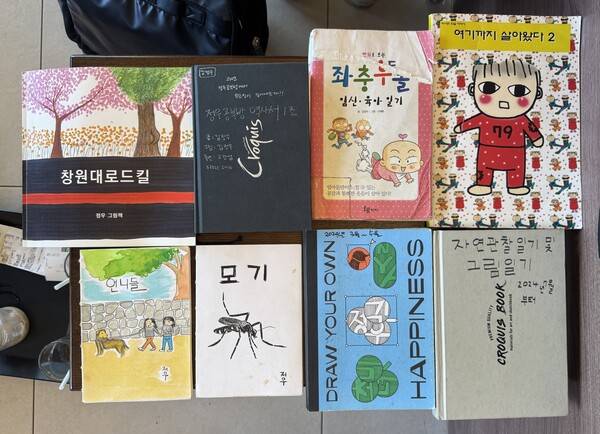 김정우 씨가 그린 그림과 만화로 만들어진 책자들. /이서후 기자