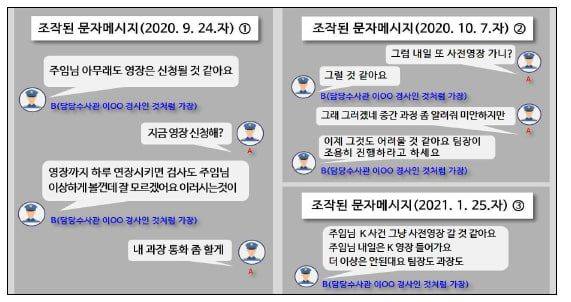 김모 경감이 조작한 문자메시지ⓒ연합뉴스