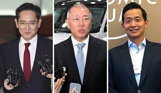 미국과의 관세 협상 데드라인을 하루 앞두고 국내 대기업 총수들도 잇따라 미국 워싱턴DC에 집결했다. 이재용 삼성전자 회장과 정의선 현대차그룹 회장, 김동관 한화그룹 부회장(왼쪽 사진부터)은 현지에서 정부 관계자들과 관세 협상 지원에 나설 예정이다. 뉴시스·뉴스1, 사진 한화