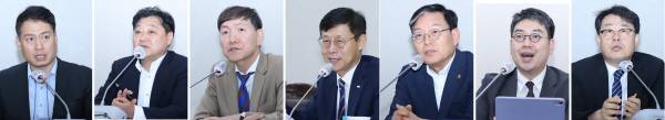 북극항로 연관산업발전 기획위원회 출범 기념세미나 패널들. 왼쪽부터 한국해운협회 김세현소장, 국립한국해양대학교 남형식교수, 해양수도발전협의회 박재율 공동대표, 부산항만공사 송상근사장, 부산광역시의회 해양도시안전위원회 박종철의원, 한국북극연구컨소시엄 정지훈 사무총장, 한국해양수산개발원 황진회 박사