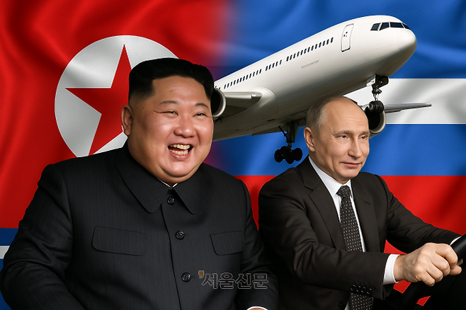 러시아 수도 모스크바와 북한 평양을 잇는 직항 여객기가 지난 27일 첫 운항을 시작했다. 사진은 김정은 (왼쪽) 북한 국무위원장과 블라디미르 푸틴 러시아 대통령. 서울신문