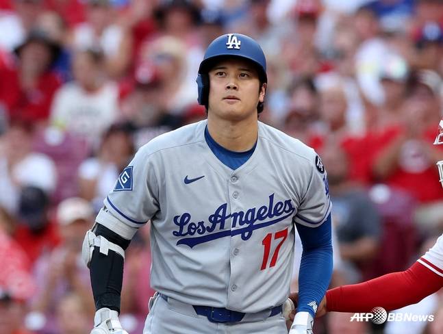 30일 경기에서 삼진을 당하고 아쉬워하는 오타니. /AFPBBNews=뉴스1