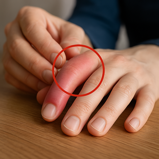 부어있는 검지 손가락