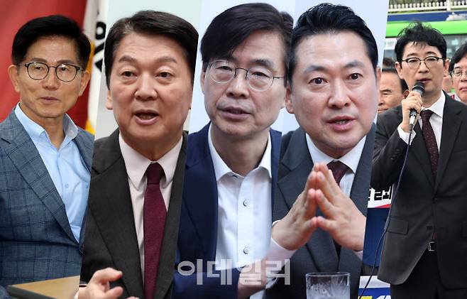 왼쪽부터 김문수 전 고용노동부 장관, 안철수 국민의힘 의원, 조경태 의원, 장동혁 의원, 주진우 의원. (사진 = 이데일리DB)