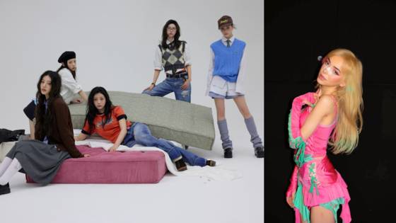 Girl group ILLIT, pictured left, and Canadian singer-songwriter Sophie Powers [BELIFT LAB, ATLANTIC RECORDS]