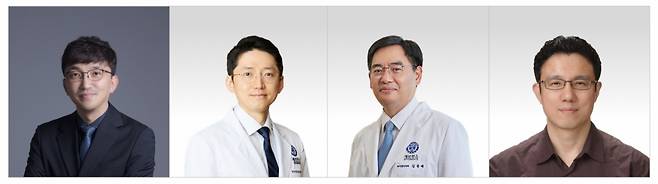 (사진 왼쪽부터)온코소프트 김진성 대표, 연세암병원 박상준·김용배 교수,  KAIST 김재철 AI대학원 예종철 교수/사진제공=온코소프트