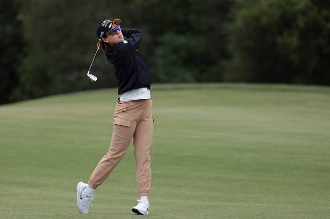 전인지가 지난 4월 18일(한국시간) 미국 캘리포니아주 로스앤젤레스의 엘카바예로 컨트리클럽(파72)에서 열린 미국여자프로골프(LPGA) 투어 JM 이글 LA 챔피언십 1라운드에 나서고 있다. AFP 연합뉴스