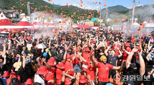 2일 화천 사내면 사창리에서 열린 2025 화천토마토축제에서 관광객들이