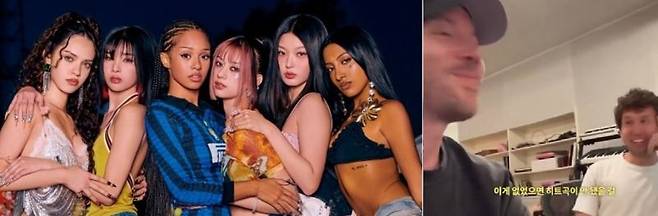그룹 캣츠아이(왼쪽), ‘날리’의 작곡자 핑크 슬립이 성관계 신음소리를 삽입한 사실을 인정하는 장면. 출처=하이브, SNS