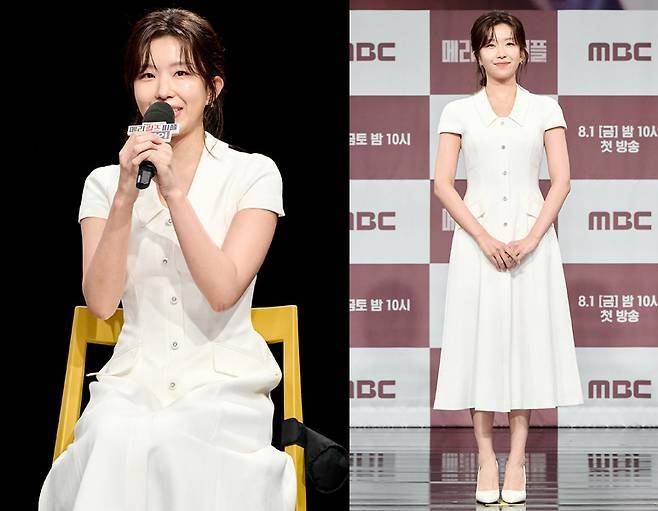 윤가이가 청초하면서도 우아한 미모로 여름 포토월을 환하게 밝혔다.사진=MBC 제공