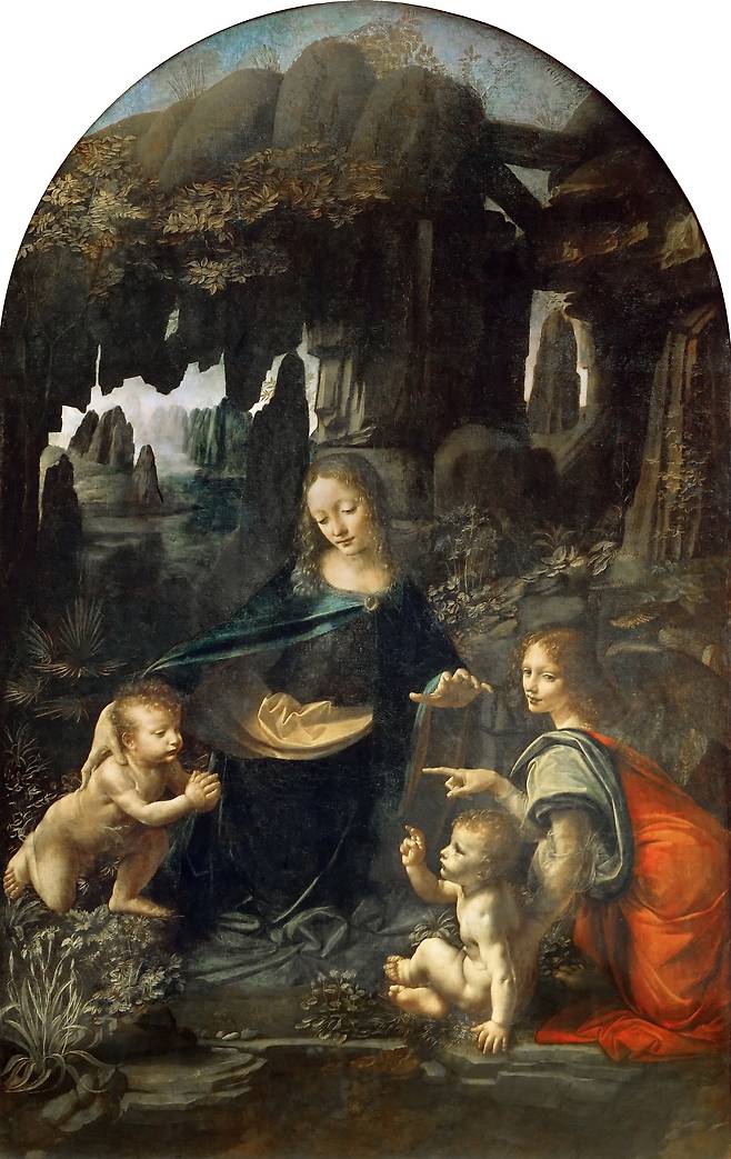 레오나르도 다 빈치, 암굴의 성모, 1483~1486, 캔버스에 유채, 199x122cm, 루브르 박물관