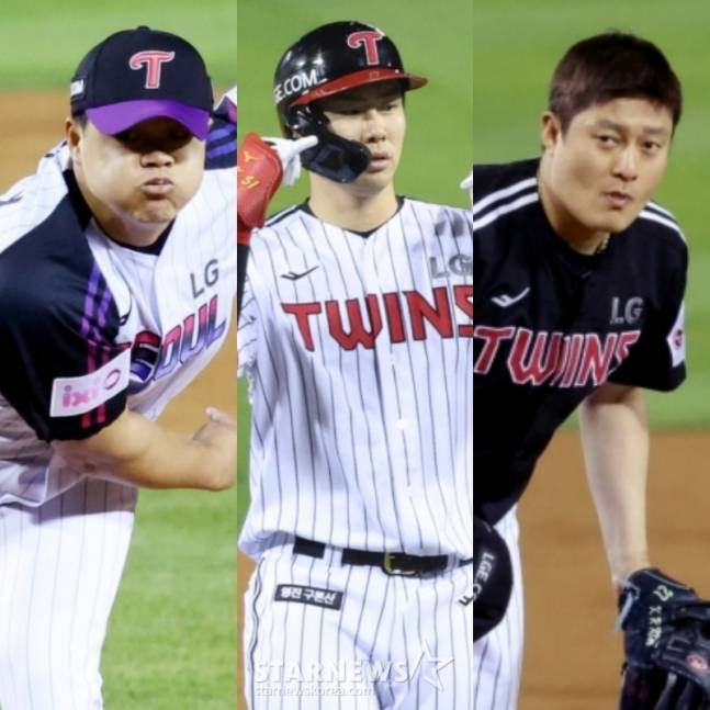 왼쪽부터 LG 장현식, 홍창기, 김강률. /사진=김진경 대기자