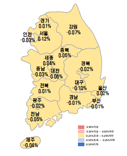 2025년 7월 4주차 시·도별 아파트 매매가격지수 변동률. 한국부동산원 제공