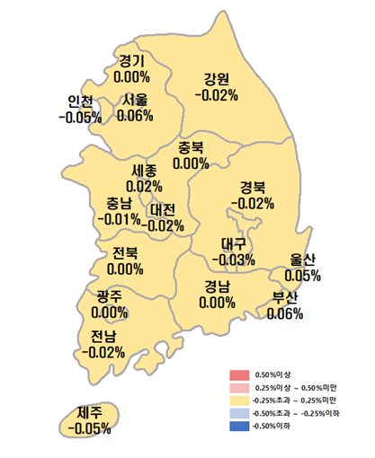 2025년 7월 4주차 시·도별 아파트 전세가격지수 변동률. 한국부동산원 제공
