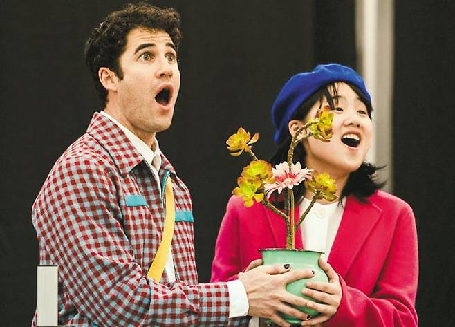 Darren Criss (left), winner of Best Leading Actor in a Musical, and Helen J. Shen, the male and female leads of the six-time Tony Award-winning K-musical Maybe Happy Ending./Photographers Matthew Murphy and Evan Zimmerman