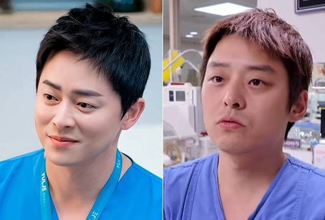 2020~2021년 인기리에 방영된 tvN 드라마 ‘슬기로운 의사 생활’에서 의사 ‘이익준’ 역할을 맡은 배우 조정석(왼쪽)과 닮은꼴 의사로 화제를 모으고 있는 원주세브란스기독병원의 유영명 교수. [원주연세의료원 유튜브 캡처]
