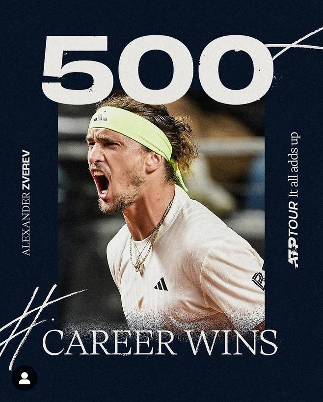 최근 ATP 투어 단식 500승을 달성한 츠베레프. 사진/ATP 투어