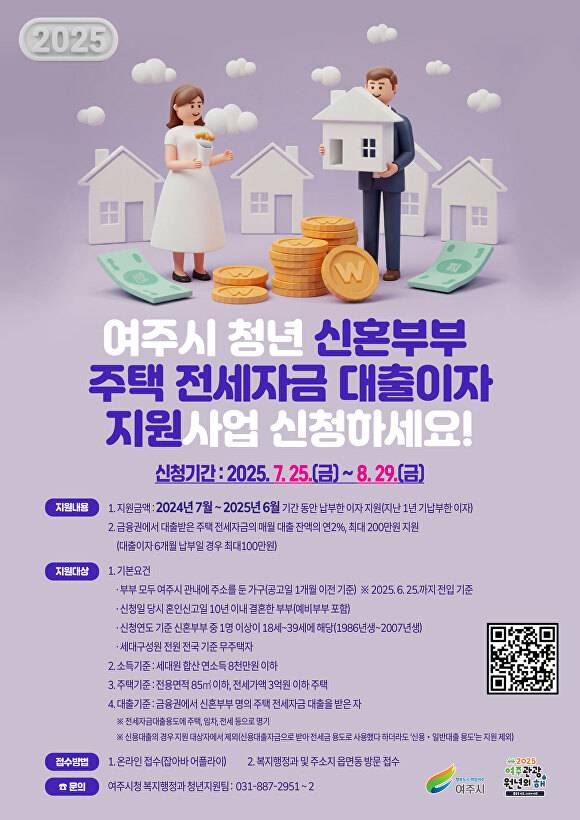 여주시 청년 신혼부부 주택 전세자금 대출이자 지원 사업 포스터. [사진=여주시]