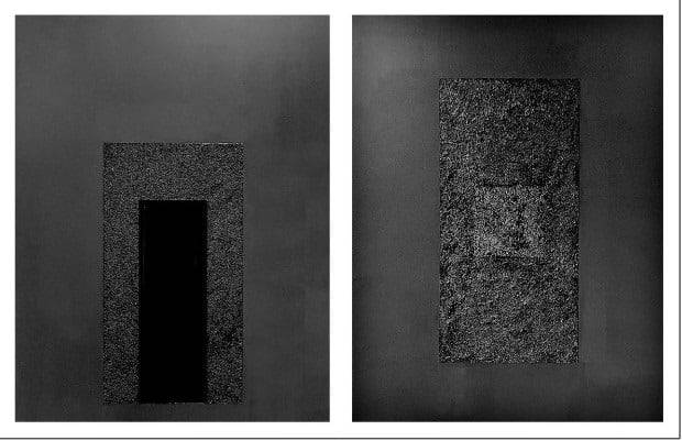 (좌) <The Core>, 112.1x 145.5 (cm), Mixed media on Canvas, (우) <Reminiscence>, 112.1x 145.5 (cm),  Mixed media on Canvas