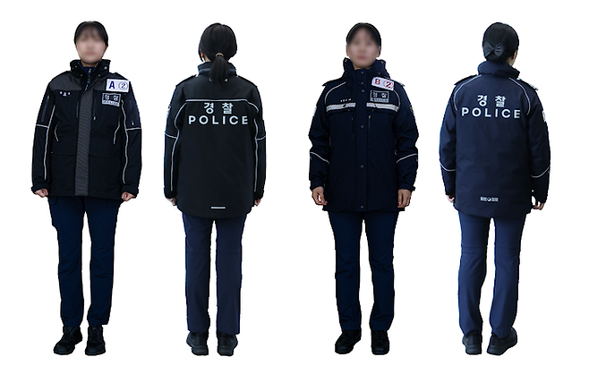 경찰 ‘외근 롱점퍼’ 시제품. A안은 검정 색상, B안은 진청색(진한 네이비). [경찰청]