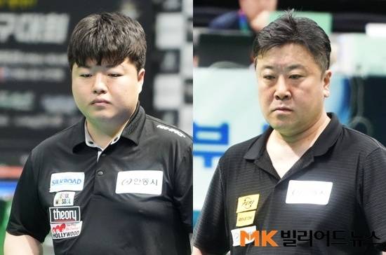 조명우(왼쪽)가 5일 열린 2025 안동시장배 전국3쿠션당구대회 16강전에서 김형곤을 물리치고 8강전에서 조치연과 만난다. 조치연은 16강전에서 강자인을 제쳤다.