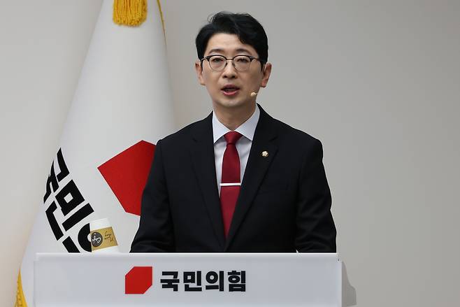 주진우 국민의힘 대표 후보가 지난 3일 서울 여의도 국민의힘 당사에서 열린 제6차 전당대회 후보자 비전대회에서 발언하고 있다. [연합]