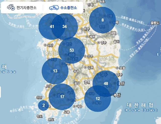 전국 수소충전소 현황. (사진=무공해차 누리집)