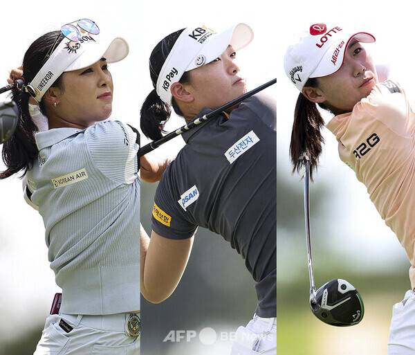 2025년 한국여자프로골프(KLPGA) 투어 제12회 제주삼다수 마스터스에 출전하는 윤이나, 방신실, 황유민 프로. 사진제공=ⓒAFPBBNews = News1 (사진을 무단으로 사용하지 마십시오.)