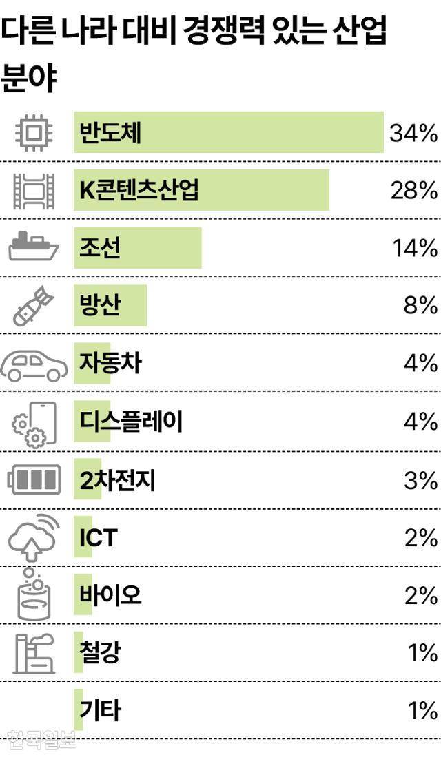 다른 나라 대비 경쟁력 있는 산업 분야. 그래픽=송정근 기자