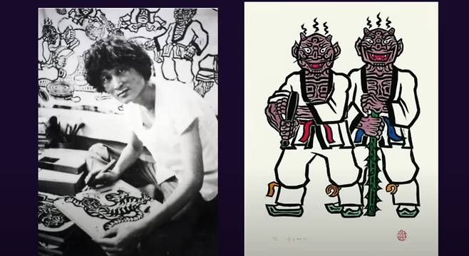 오윤 작가 판화. 베카 하딩 유튜브 영상 캡처