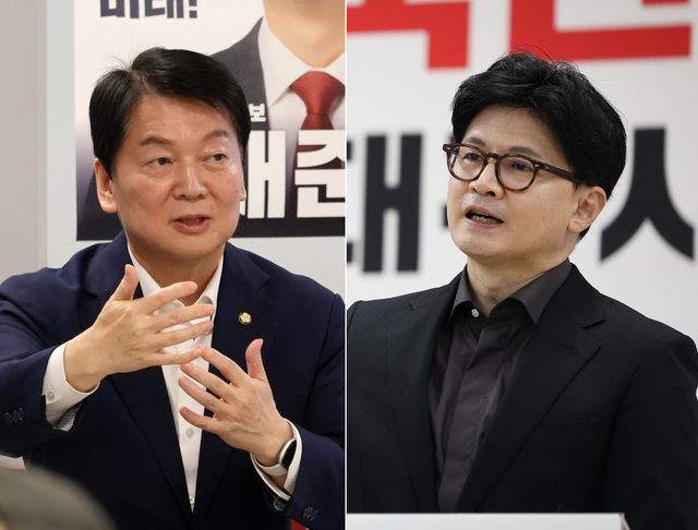 왼쪽부터 안철수 국민의힘 당대표 후보, 경선 불출마한 한동훈 전 당대표.<안철수 국회의원 페이스북 사진·‘한동훈 official’ 페이스북 페이지 사진 갈무리>