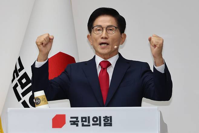 김문수 국민의힘 대표 후보가 8월3일 서울 여의도 국민의힘 당사에서 열린 제6차 전당대회 후보자 비전대회에서 비전을 발표하고 있다. ⓒ연합뉴스