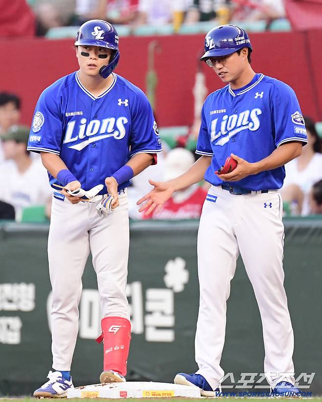 7일 인천 SSG랜더스필드에서 열린 SSG와 삼성의 경기. 2회 SSG 선발 김광현 상대 2타점 적시타 날린 삼성 박승규. 인천=송정헌 기자songs@sportschosun.com/2025.08.07/