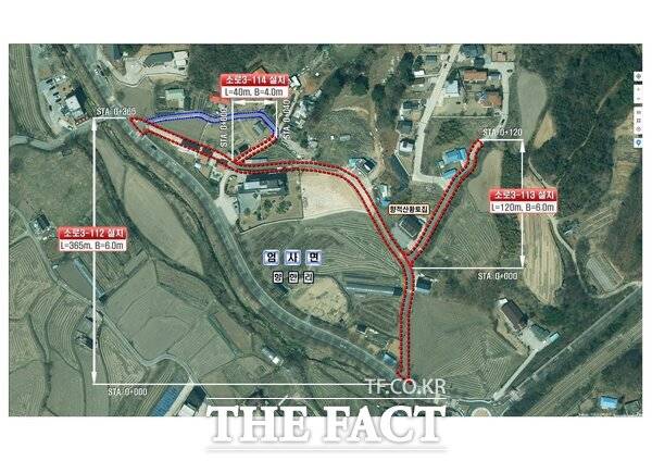 계룡시 엄사면 향한리 도시계획도로 개설 공사 지형도. /계룡시