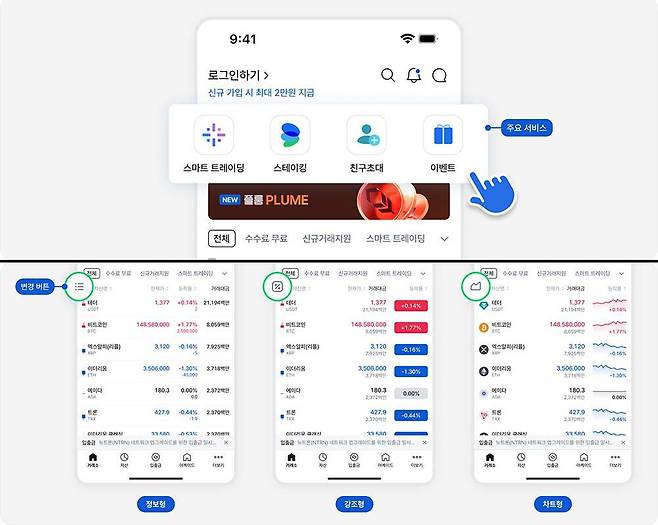 코인원이 최근 모바일 앱 UI를 개편했다 / 출처=코인원