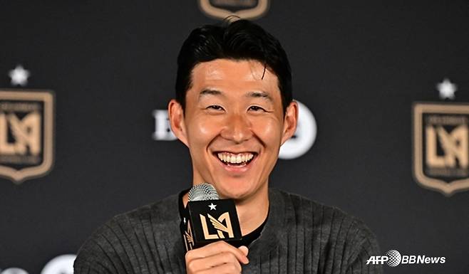 LA FC 입단 기자회견에 참석한 손흥민. /AFPBBNews=뉴스1