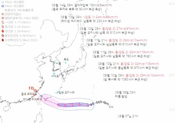 제11호 태풍 '버들'의 진행경로제주지방기상청 자료제공