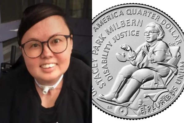 왼쪽 스테이시 박 밀번, 오른쪽 미국 조폐국이 11일부터 유통할 스테이시 박 밀번 헌정 25센트 동전. 연합뉴스