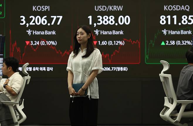 ▲ 코스피가 3.24p(0.10%) 내린 3206.77로 장을 마친 11일 서울 하나은행 본점 딜링룸에서 딜러들이 업무를 보고 있다. 코스닥지수는 전장보다 2.58p(0.32%) 오른 811.85에 장을 마쳤다./연합뉴스