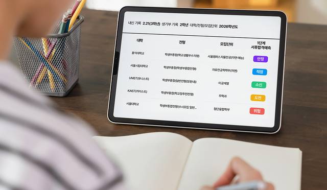 한 학생이 태블릿으로 바이브온의 수시 전략 서비스를 이용하고 있다. 바이브온 제공