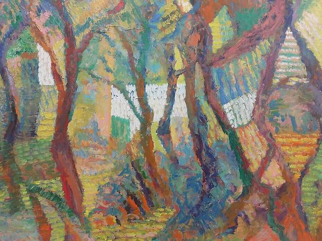 윤해남 작가의 2009년 작 유화 ‘봄’의 일부분. 노형석 기자