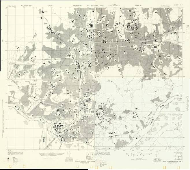 1945년 작성한 현존 유일본 서울 지도이자 미군이 처음 작성한 서울 지도인 ‘AMS L-951 서울 지도’. 김천수 연구자 제공