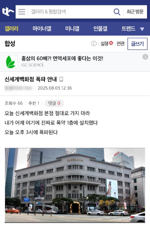 지난 5일 인터넷 커뮤니티 디씨인사이드에 올라온 협박글. 논란이 일자 삭제됐다. [사진 = 디씨인사이드 캡처]